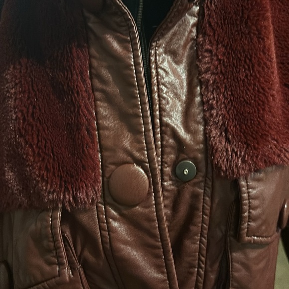 Coolest Trendy Hoodie Faux leather Fur Wine color Designer Jacket Snaps - Picture 13 of 16